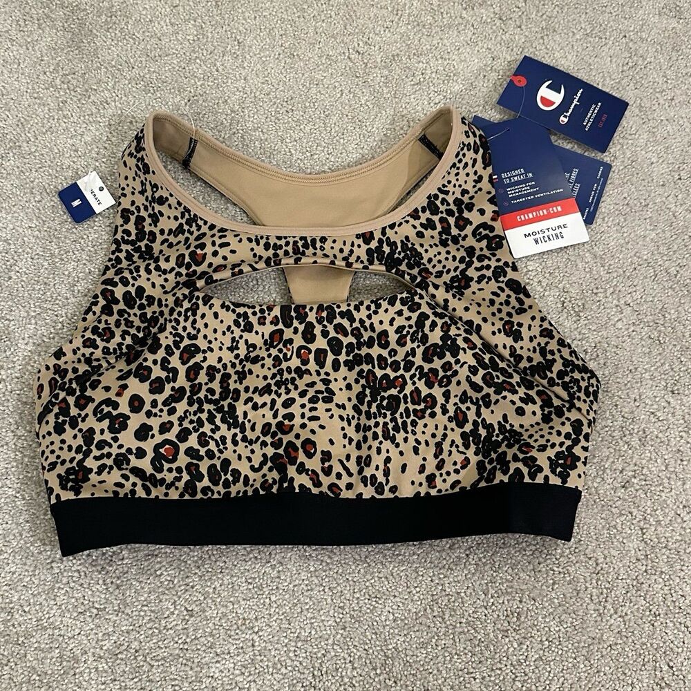 NWT Champion Womens Soft Touch Eco Cutout Sports Bra leopard medium
